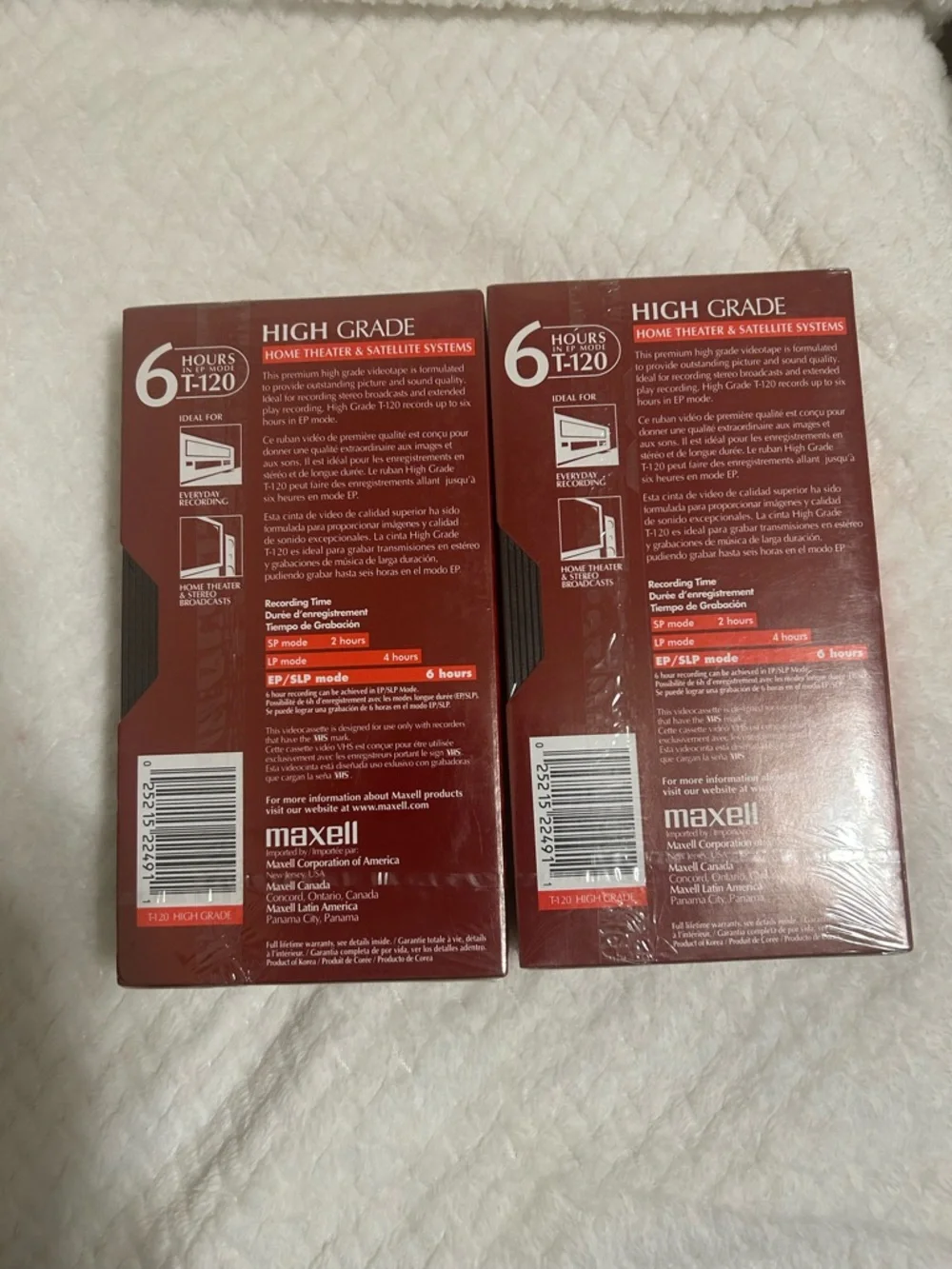 2 Maxell High Grade T-120 246m VHS Blank Tapes - New Sealed- for H-Fi VCRs